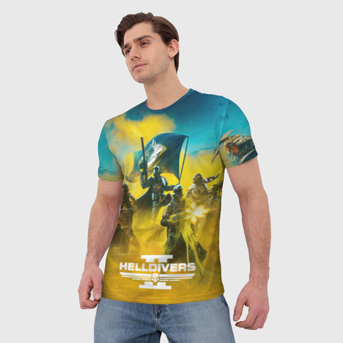 Мужская футболка 3D Сражение helldivers 2, цвет 3D печать - фото 3