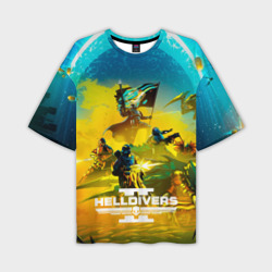 Мужская футболка oversize 3D Битва helldivers 2