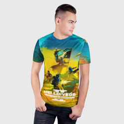 Мужская футболка 3D Slim Битва helldivers 2 - фото 2