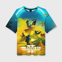 Женская футболка oversize 3D Битва helldivers 2