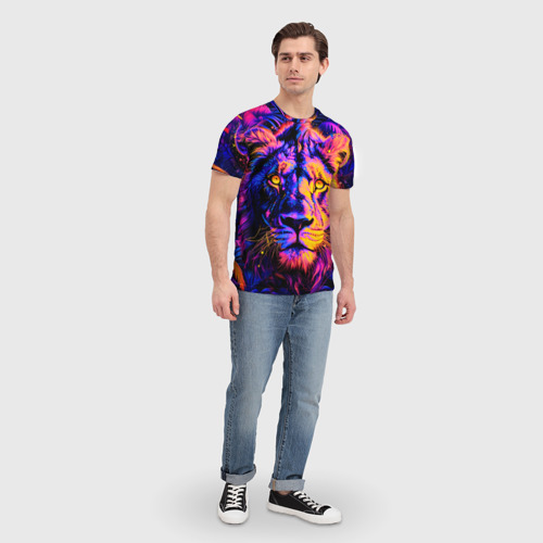 Мужская футболка 3D Неоновый лев в джунглях, цвет 3D печать - фото 5