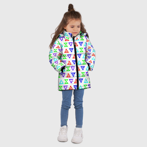Зимняя куртка для девочек 3D с принтом Ведьмак логотипы паттерн, вид сбоку #3