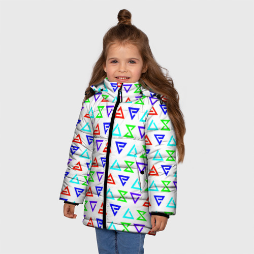 Зимняя куртка для девочек 3D с принтом Ведьмак логотипы паттерн, фото на моделе #1