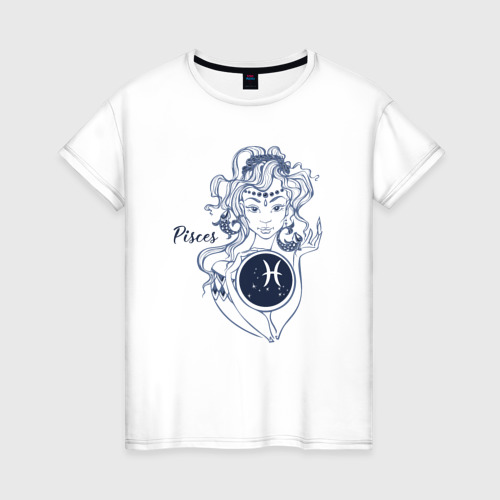 Женская футболка из хлопка с принтом Рыбы - знаки астрологи, вид спереди №1