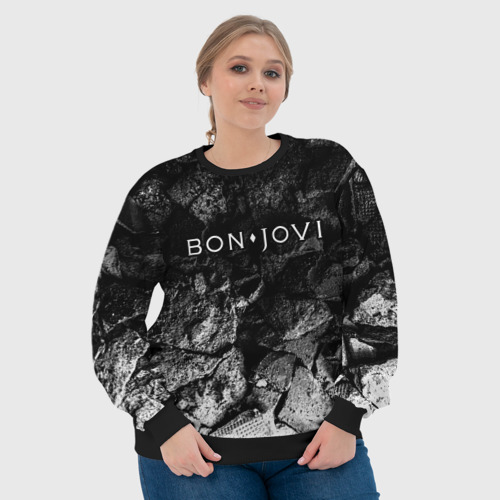 Женский свитшот 3D Bon Jovi black graphite, цвет 3D печать - фото 6