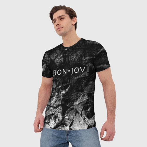 Мужская футболка 3D Bon Jovi black graphite, цвет 3D печать - фото 3