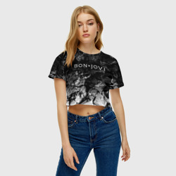 Женская футболка Crop-top 3D Bon Jovi black graphite - фото 2