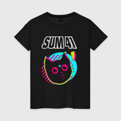 Женская футболка хлопок Sum41 rock star cat