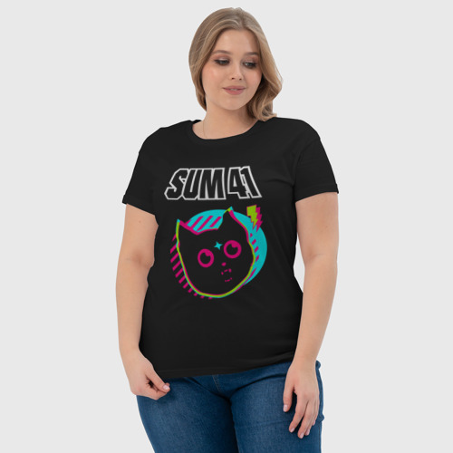 Женская футболка хлопок Sum41 rock star cat, цвет черный - фото 6