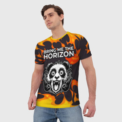 Мужская футболка 3D Bring Me the Horizon рок панда и огонь - фото 2