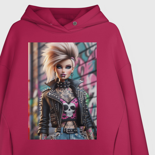 Женское худи Oversize хлопок Cool Barbie - ai art fantasy, цвет маджента - фото 3