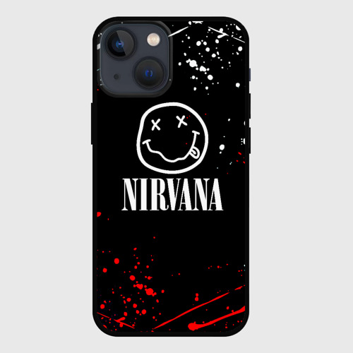 Чехол для iPhone 13 mini с принтом Nirvana брызги красок, вид спереди #2
