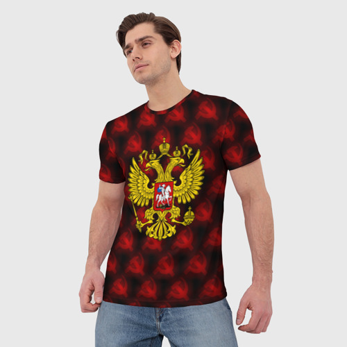 Мужская футболка 3D с принтом Герб России паттерн ссср, фото на моделе #1