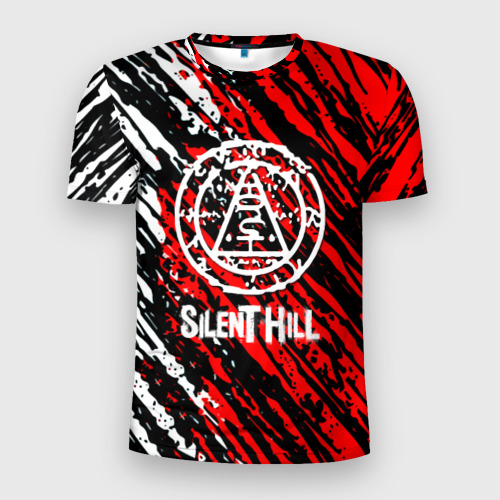 Мужская футболка 3D Slim Silent hill краски белые и красные штрихи, цвет 3D печать
