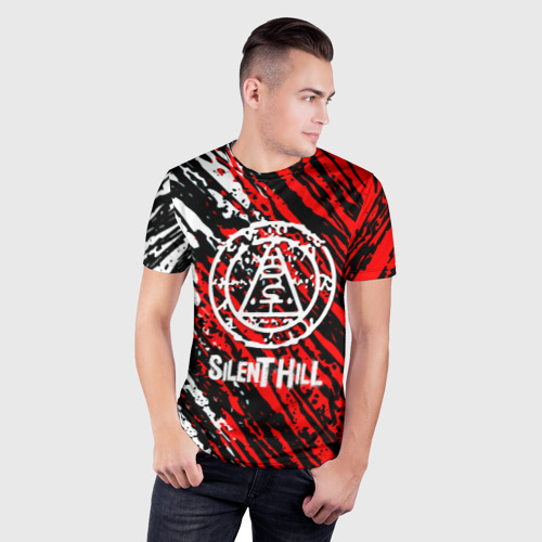 Мужская футболка 3D Slim Silent hill краски белые и красные штрихи, цвет 3D печать - фото 3