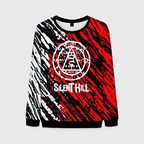 Мужской свитшот 3D Silent hill краски белые и красные штрихи, цвет черный