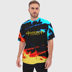 Мужская футболка oversize 3D Horizon zero dawn огонь и лёд - фото 2