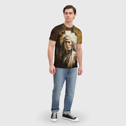 Мужская футболка 3D Североамериканский индеец, цвет 3D печать - фото 5