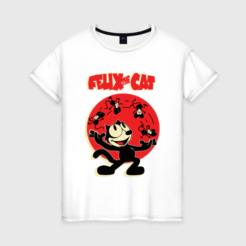 Женская футболка из хлопка с принтом Felix the cat, вид спереди №1