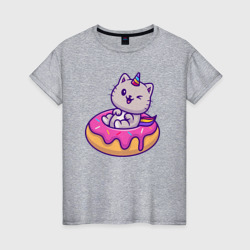 Кот единорог и пончик – Женская футболка хлопок с принтом купить со скидкой в -20%