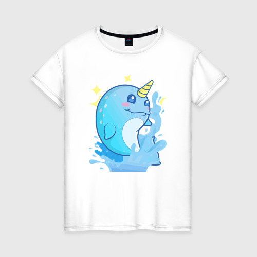 Женская футболка из хлопка с принтом Дельфин единорог, вид спереди №1