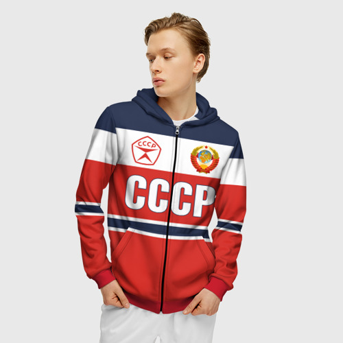 Мужская толстовка 3D на молнии Союз Советских Социалистических Республик - СССР, цвет красный - фото 3