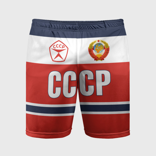 Мужские шорты спортивные с принтом Союз Советских Социалистических Республик - СССР, вид спереди #2