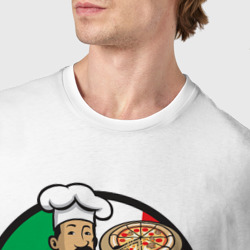 Футболка с принтом Итальянская пицца для мужчины, вид на модели спереди №4. Цвет основы: белый