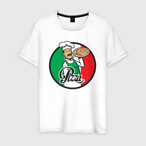 Мужская футболка из хлопка с принтом Итальянская пицца, вид спереди №1