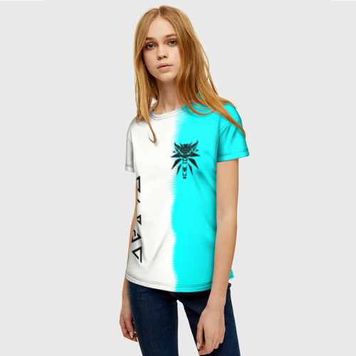Женская футболка 3D с принтом Ведьмак лого краска текстура, фото на моделе #1