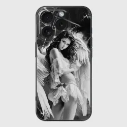 Чехол для iPhone 16 Pro Max силиконовый с защитой камеры Брюнетка белый ангел