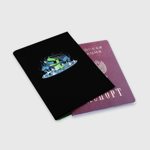 Обложка для паспорта матовая кожа Волшебник тираннозавр, цвет зеленый - фото 3