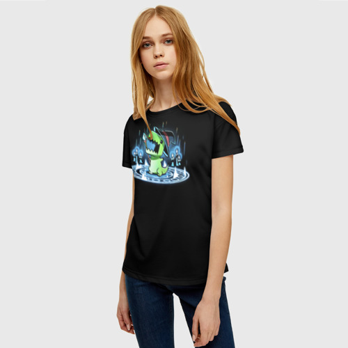 Женская футболка 3D с принтом Волшебник тираннозавр, фото на моделе #1
