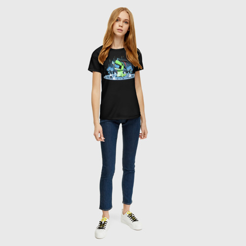 Женская футболка 3D с принтом Волшебник тираннозавр, вид сбоку #3