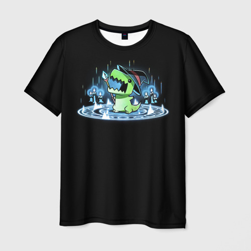 Мужская футболка 3D с принтом Волшебник тираннозавр, вид спереди #2