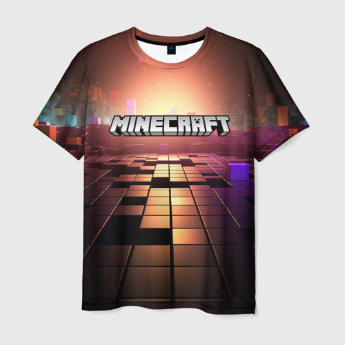 Мужская футболка с принтом Minecraft логотип и кубы, вид спереди №1