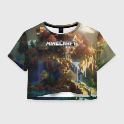 Minecraft logo горы и реки – Женская футболка Crop-top 3D с принтом купить