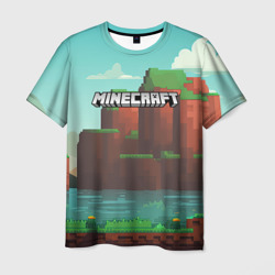 Minecraft logo горы и озеро – Мужская футболка 3D с принтом купить со скидкой в -26%