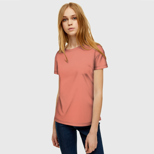 Женская футболка 3D Насыщенный персиковый однотонный, цвет 3D печать - фото 3