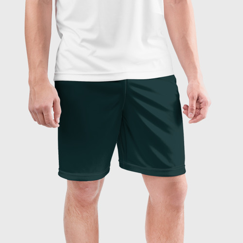 Мужские шорты спортивные с принтом Тёмный синевато-зелёный однотонный, фото на моделе #1