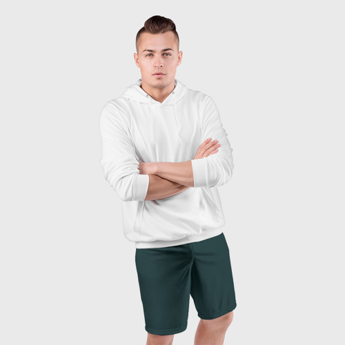Мужские шорты спортивные с принтом Тёмный синевато-зелёный однотонный, фото #4