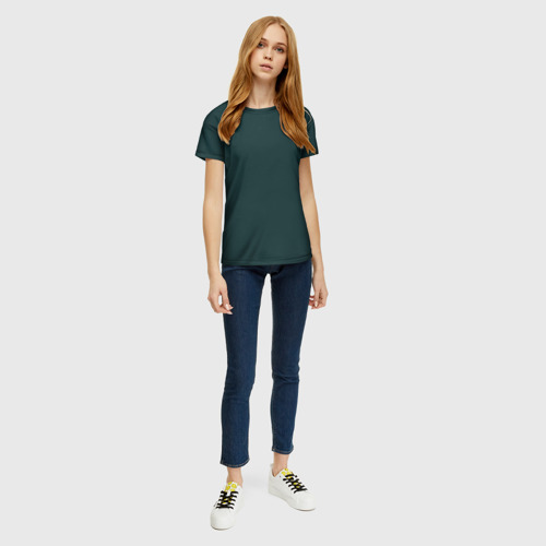 Женская футболка 3D с принтом Тёмный синевато-зелёный однотонный, вид сбоку #3