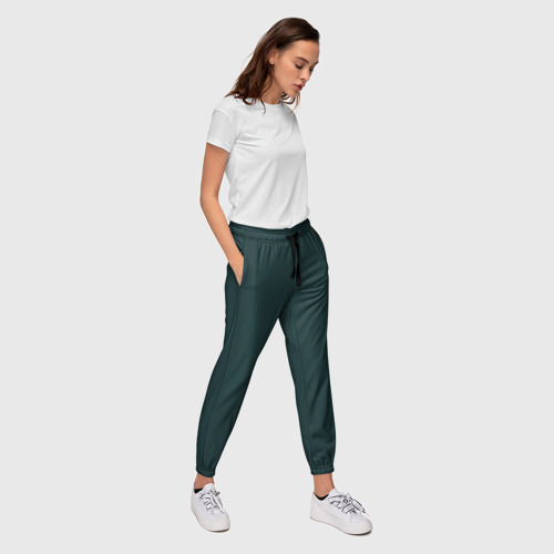 Женские брюки 3D Тёмный синевато-зелёный однотонный, цвет 3D печать - фото 5