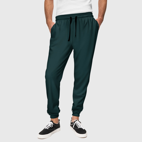 Мужские брюки 3D с принтом Тёмный синевато-зелёный однотонный, вид сбоку #3