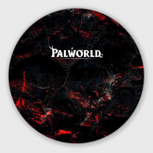 Круглый коврик для мышки Palworld лого на темном красном фоне