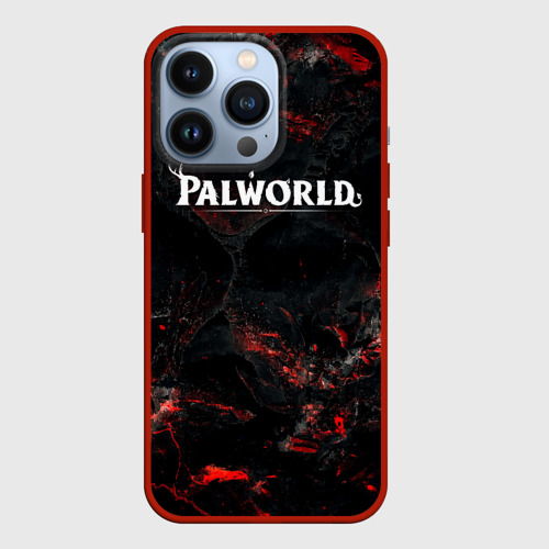 Чехол для iPhone 13 Pro Palworld лого на темном красном фоне, цвет красный