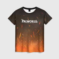 Женская футболка 3D Palworld лого на фоне огня