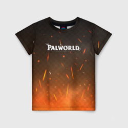 Детская футболка 3D Palworld лого на фоне огня