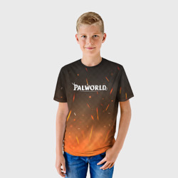 Детская футболка 3D Palworld лого на фоне огня - фото 2
