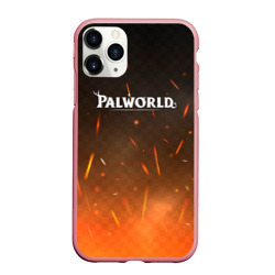 Чехол для iPhone 11 Pro Max матовый Palworld лого на фоне огня